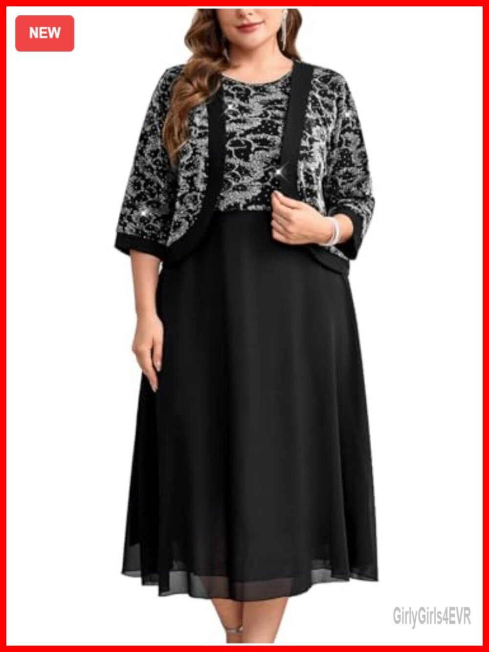 Plus Size Mother of the Bride Dress 2 Piece Set Chiffon A-Line Gown
